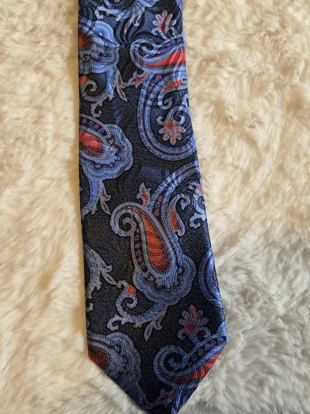 Ermenegildo Zegna Navy Paisley Tie with Blue and Red Accents